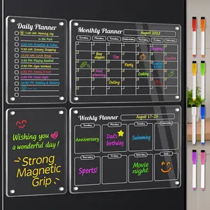 Fridge Calendar, 4 Pack  Calendars for Refrigerator,  Dry Erase Board Calendar for Fridge, 2025 Clear Monthly Weekly Daily Memo Planner Boards with 8 Color Markers