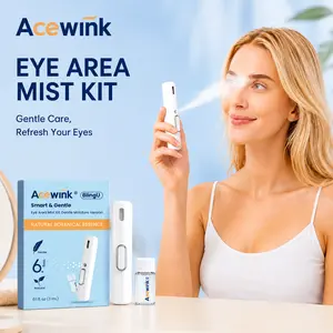 Acewink BlingU Cooling Nano Cherry-Mint Eye Mist Device - Rechargeable Smart Kit, Moisturizing Hydrator for Puffy Eyes, Screen Fatigue Relief, Instant Icy Refresh, Redness Soothing for Dry Skin