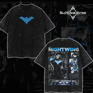 [Superhero Tee] Nightwing Special Edition Washed T-Shirt  DCC Comics Graphic Tee, Vintage Oversized Acid Washed Cotton Shirt, Menswear Gift for Movie Fans, Classic Streetwear Apparel