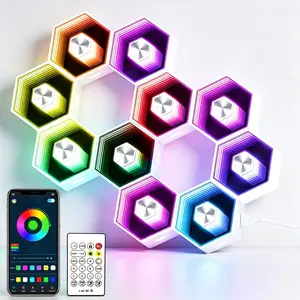 LED RGB Smart Wall Lights – Hexagon Modular RGB Panels with Remote & Music Sync, Honeycomb Design for Bedroom, Living Room & Gaming Room Decor