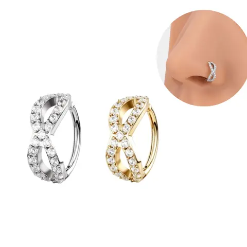 Oufer 20G Double Row Crisscross CZ Nose Ring in 316L Stainless Steel Hypoallergenic with Sparkling Accents for Everyday & Party Wear
