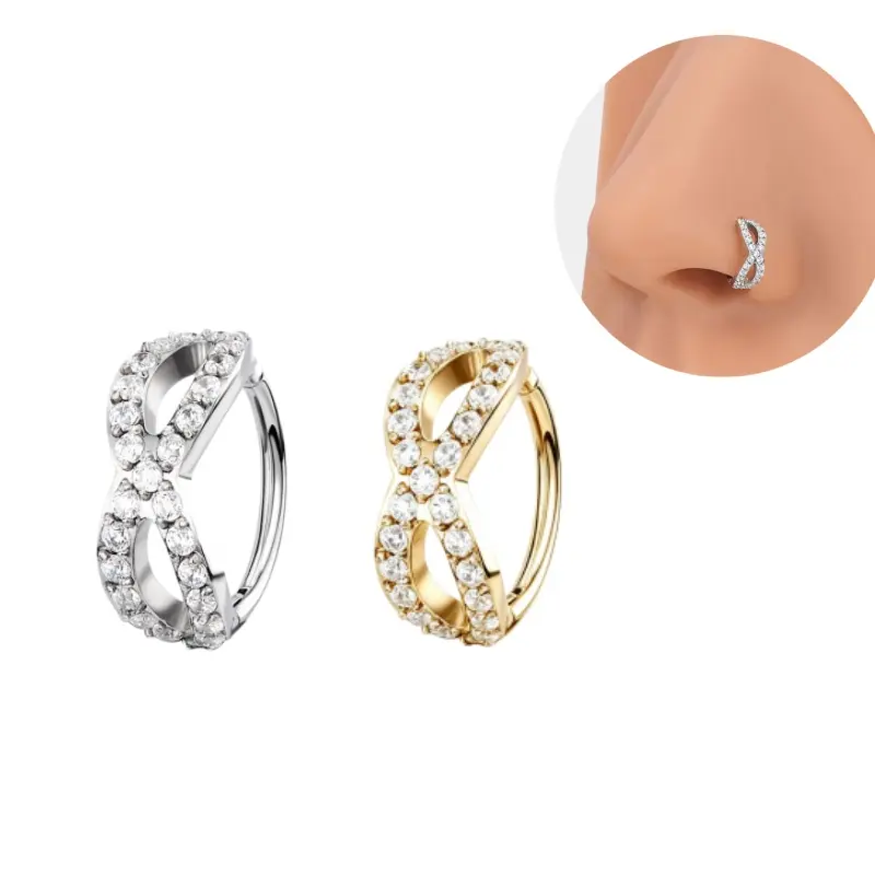 Oufer 20G Double Row Crisscross CZ Nose Ring in 316L Stainless Steel Hypoallergenic with Sparkling Accents for Everyday & Party Wear