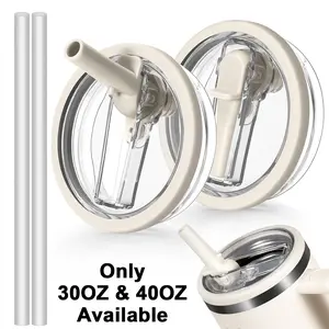 2 Pack Tumbler Flip Straw Lid Replacement, Spill Proof Splash Resistant Tumbler Lids with 2 Straw, Reusable Leak Proof Tumbler Cover for Stanley Cup Accessories, Available in 30OZ & 40OZ only