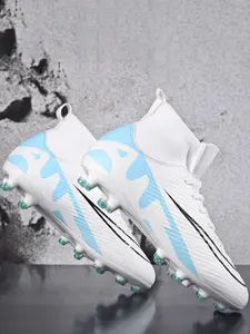 Lace up High Top Football Shoes, Anti-slip Spike Soccer Shoes, Matching Black Football Cleats, Solid Color Outdoor Sports Training Shoes, Men Shoes, Football Field Boots