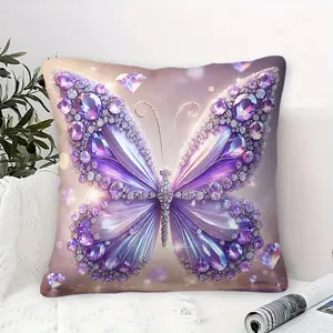 Sparkling Crystal Butterfly Pattern Printed Throw Pillow, Dreamy Light Luxury Style Square Cushion, Suitable for Decorating Living Rooms, Bedrooms, Sofas, Chairs, Beds, Cars, and Also Suitable for Travel Carrying. Contains Pillow Core.