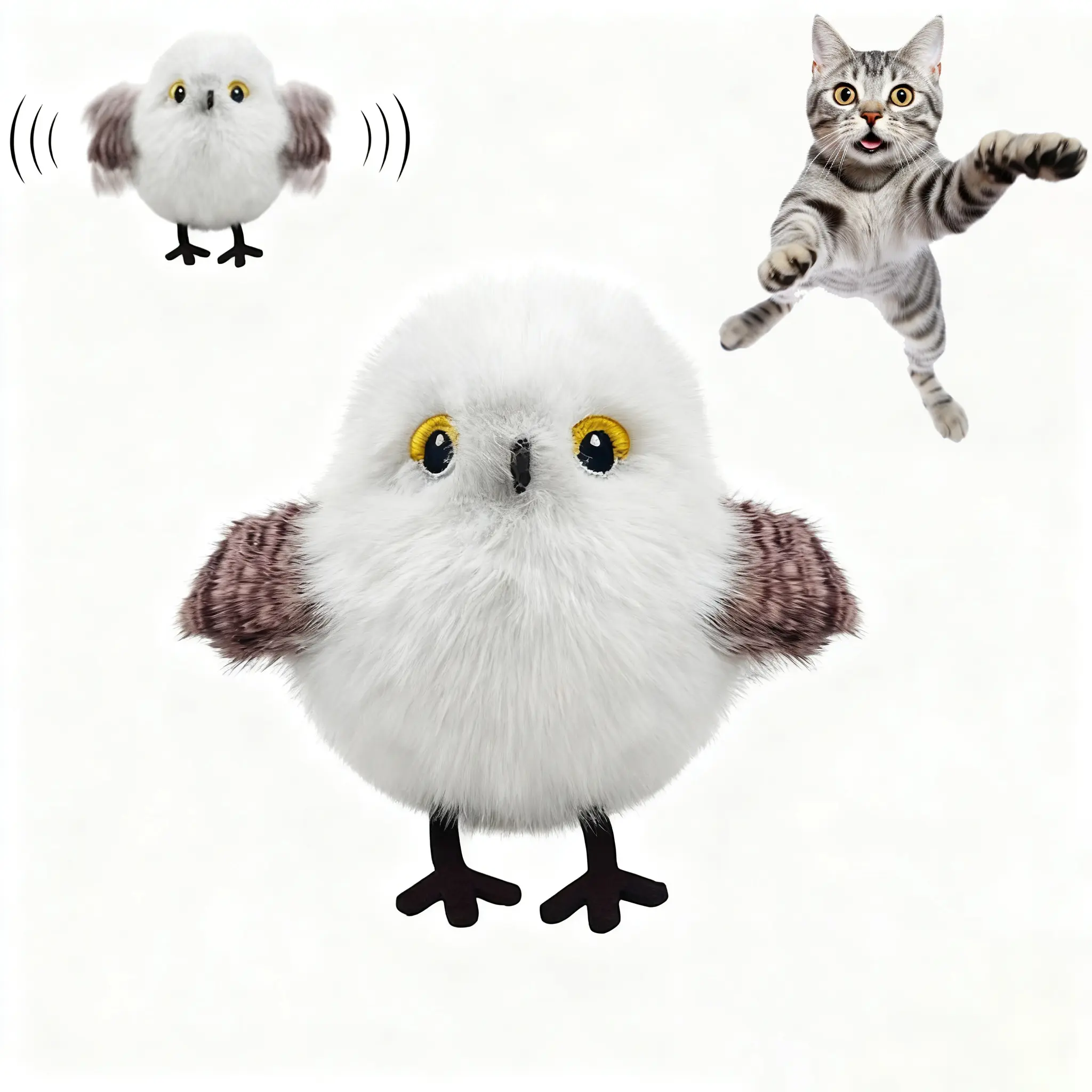 Toys Rechargeable Flapping Bird Sparrow Lifelike Chirp Tweet Touch Activated Kitten Interactive Exercise Toys for All Breeds Kicker Toys White Bird chubby  chirpie  cat  toy catoys  you  need