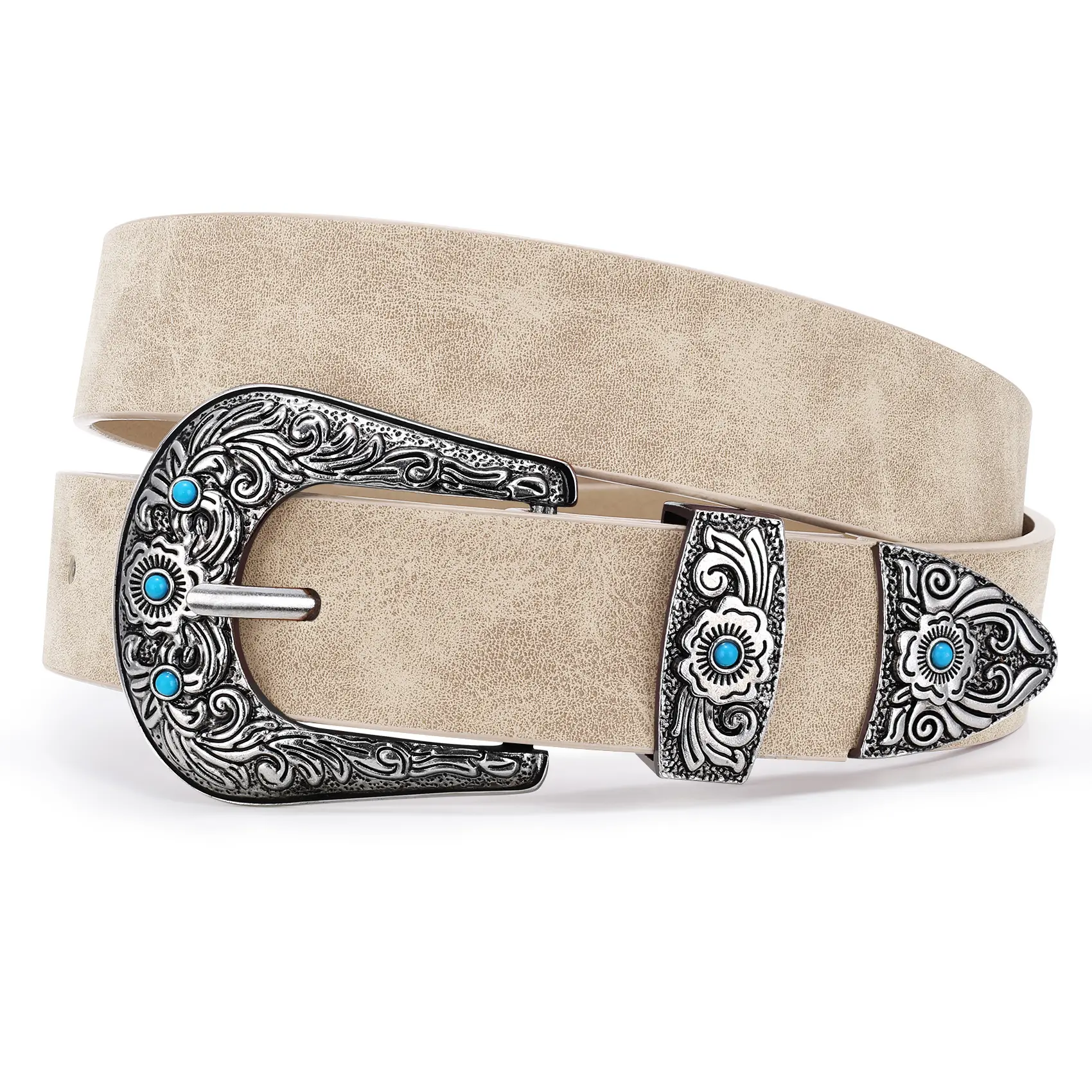 XZQTIVE Western Belt for Women, Cowgirl Cowboy Suede Leather Belt for Jeans Pants, Country Belts with Vintage Buckle
