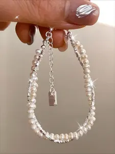 Elegant Double Layer Silvery with imitate Pearl Bracelet, Chic Bead Design - Perfect for Daily Wear and Special Events, Luxury All-Season Gifts, Independence Day Jewelry, Unique Style, Gift Giving, Pearl Beaded Bracelet