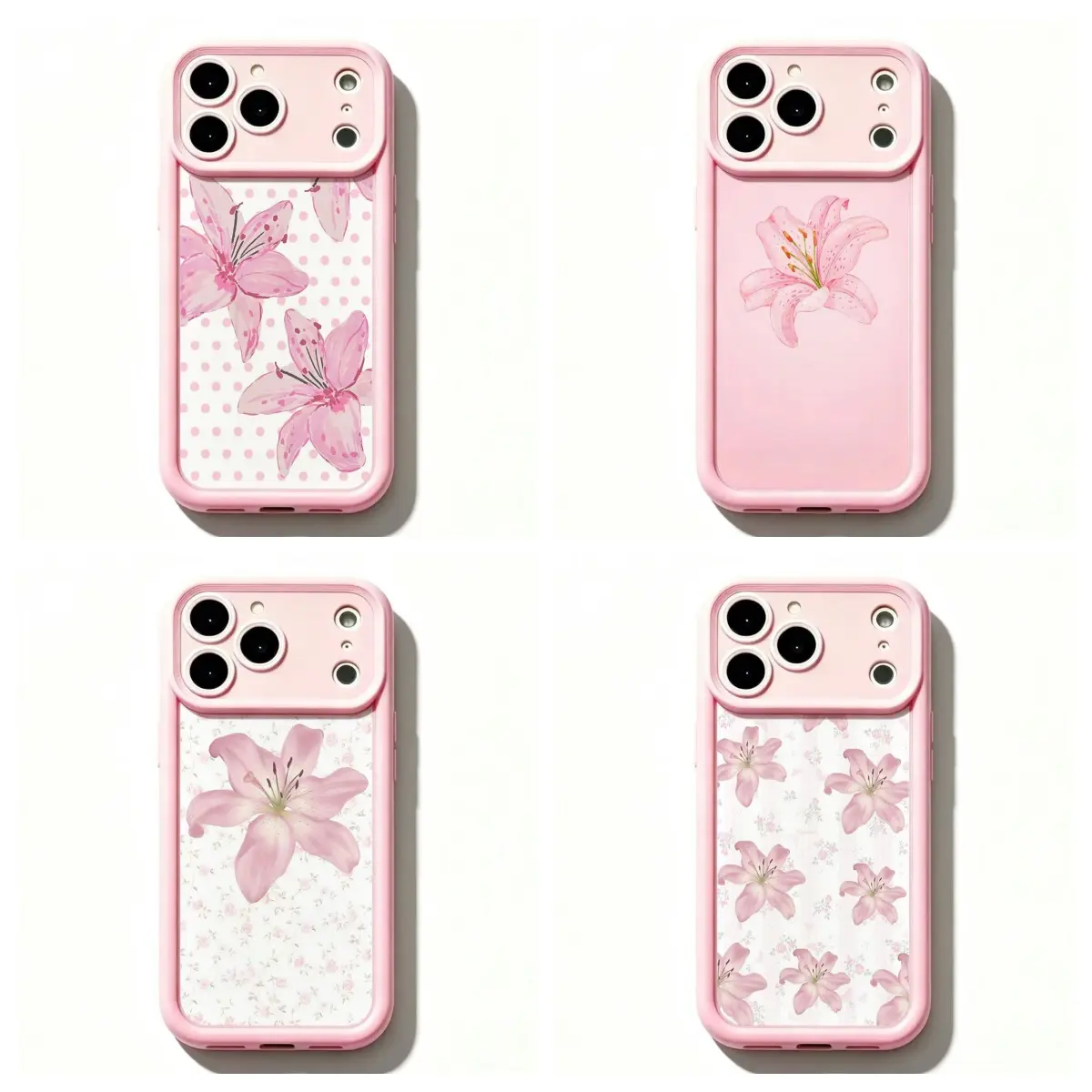 Pink Lily Floral TPU Phone Case, Pastel Pink Aesthetic with Polka Dot & Flower Design, Protective Casing Accessory for iPhone 11,12 Mini,13 Mini,14,15,16,17 Air Pro Max & Samsung S21-S26, Gift for Her