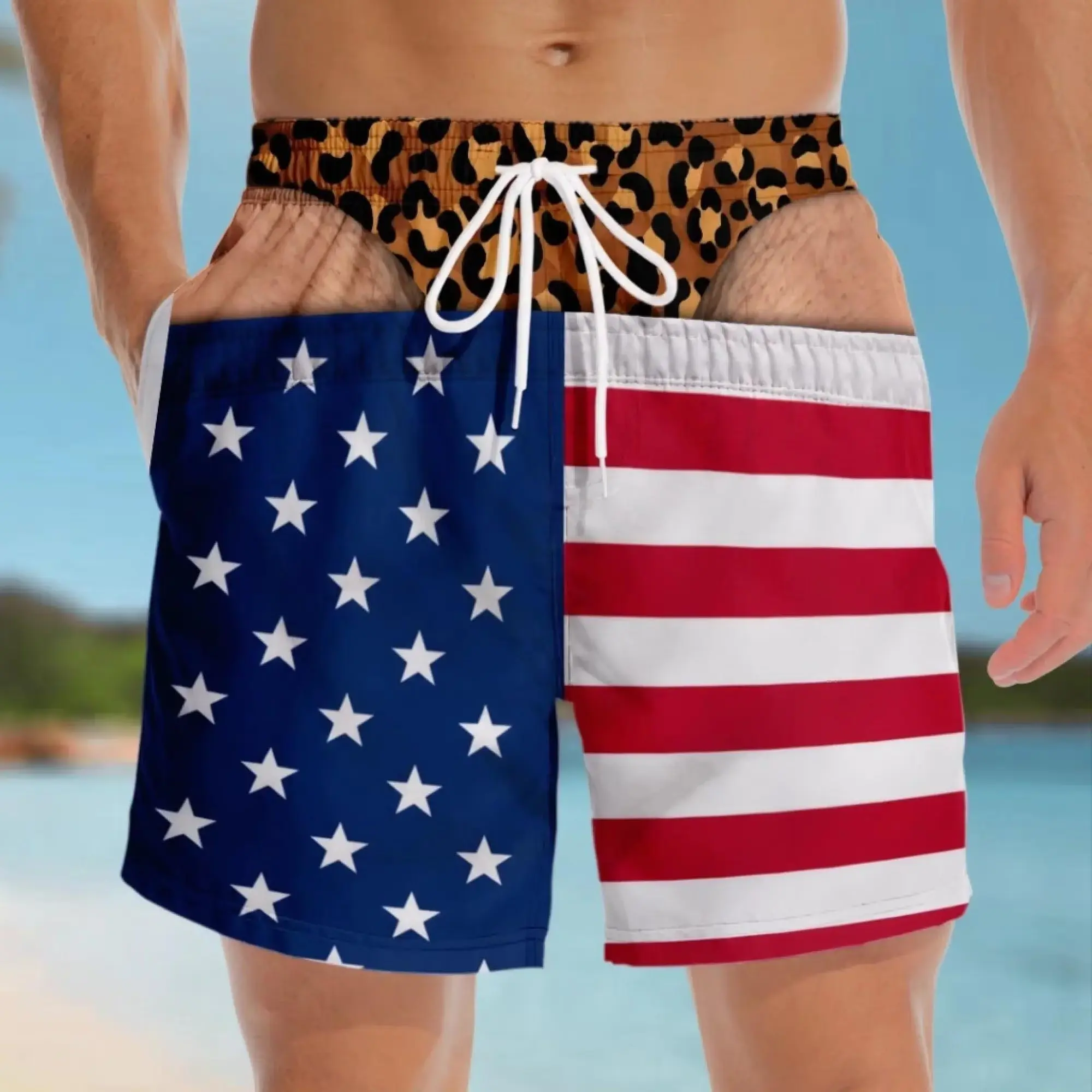 Funny Mens Hawaiian Short Custom Fake Underwear Beach Shorts Wide Load Birthday Gag Gift For Him