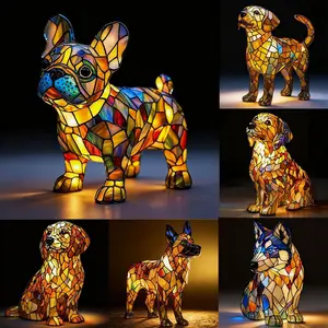 LED Night Light Glowing Dog Series Artistic Animal Statues French Bulldog Labrador Retriever Golden Retriever Resin Ornaments