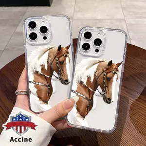 Clear Majestic Horse Magnetic Case for iPhone 17 16 Pro Max 15 Plus 14 13 12 11&Samsung S26 25 24 23 22, Printed Acrylic Hard Back Soft Silicone Edge Water-resistant Shockproof Anti-Scratch Protective Cover for Men