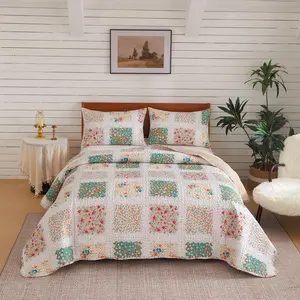Floral & Geometric Pattern Bedspread Set, 3 Counts/set Including 1 Count Bed Cover & 2 Counts Pillowcase without Filler, Soft Lightweight Bedding Set for Bedroom