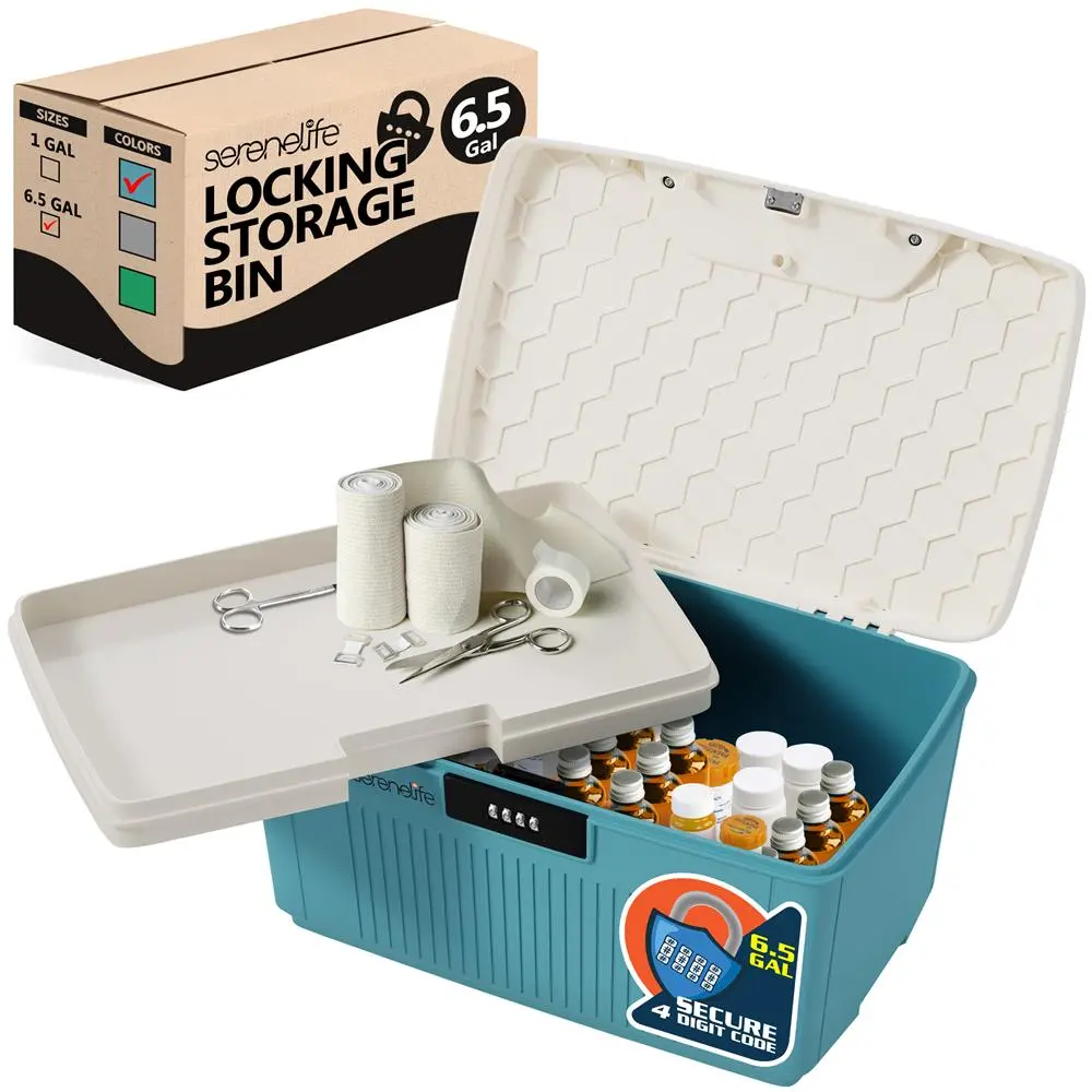 Lockable Storage Box with 4 Digit Combination Lock | Heavy Duty ABS Plastic Stackable Storage Bin - Anti-Scratch & Impact Resistant Organizer Container for Home, Office, School, Garage Use, Storage Bins With Lids