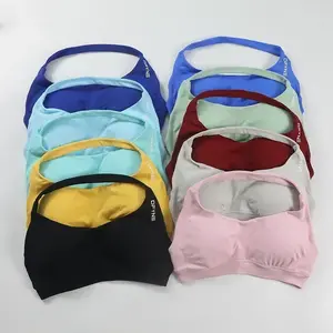 Dfyne Impact Sports Bra Women Seamless Halter Neck Strap Bras with Logo Padded Open Back Yoga Bra Medium Support Gym Crop Top