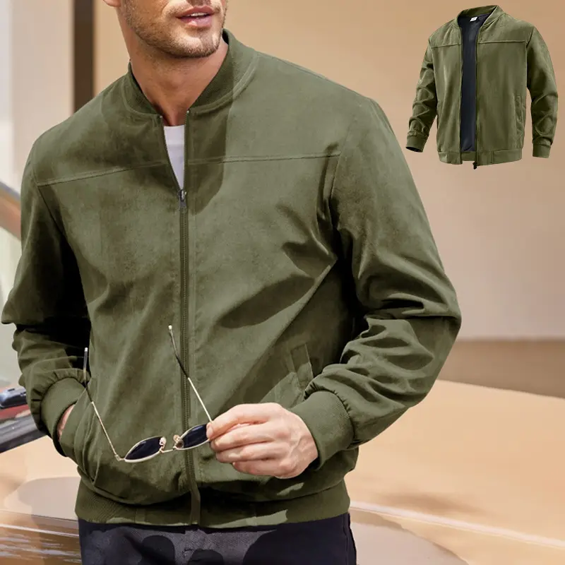 Men’s Fleece Baseball Jacket - Polyester, Plain Stylish, Gray-Blue, Side Zipper, Ribbed Collar, Soft Texture, Versatile Autumn Winter Commuting Outerwear, Fleece Jacket