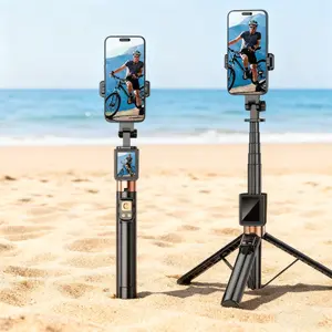 Portable Selfie Stick Expandable Tripod with Small Screen Projection Monitor, Smartphone Remote Control, Model Xinghao Q08d