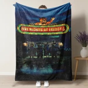 Five Nights At Freddy's printed flannel blanket, a horror-themed blanket. Perfect for the office, sofa, or as a napping blanket. A great Christmas or birthday gift.