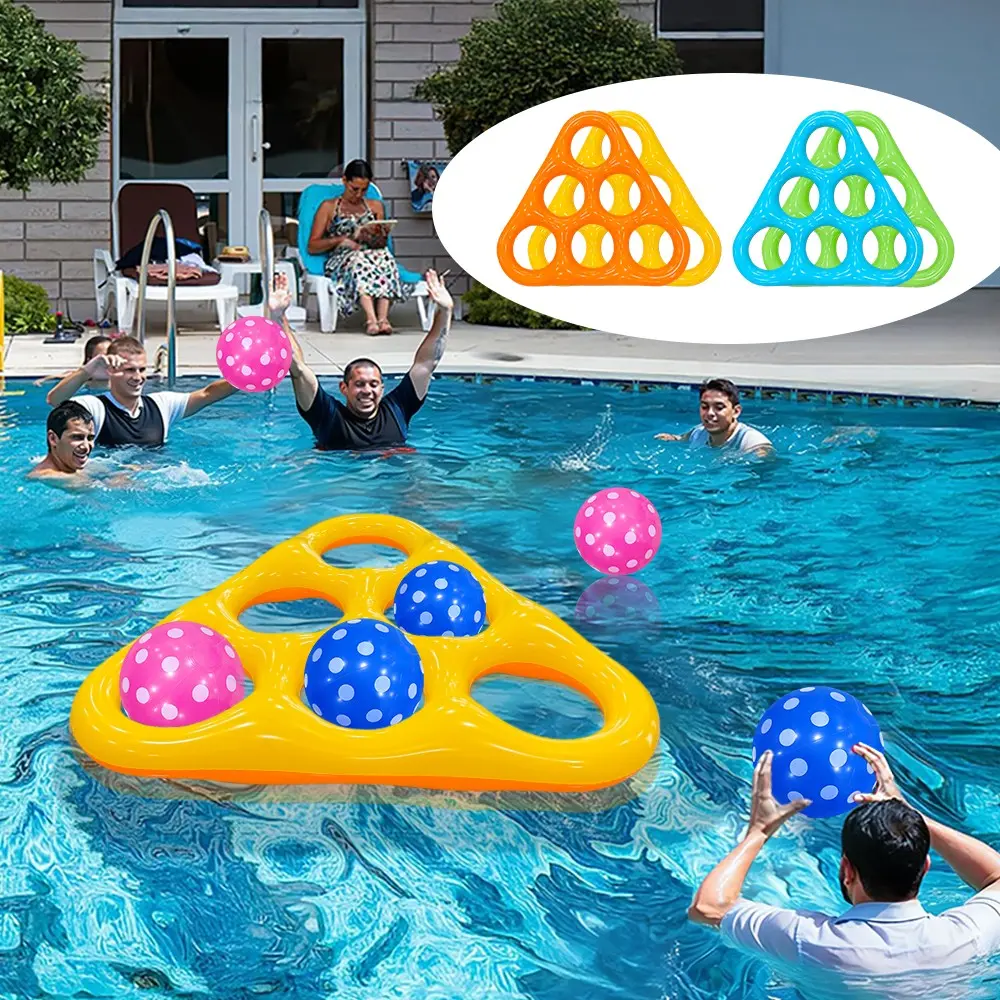 Inflatable Beach Pool Toss Game Set with Triangle Target Scoring Rings, Includes 6 Colorful Balls, Ideal for Pool, Beach, Outdoor Fun, Pool Party & Parties, Beach Outing