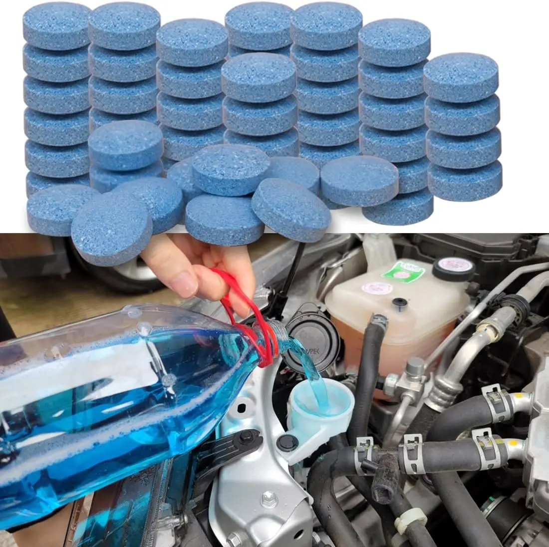 100 Pieces Concentrated Car Windshield Washer Fluid Clean Tablets New Formula Solid Effervescent Wiper Tablet Removes Glass Stains Clear Vision Use With De-icer or Methanol for Winter