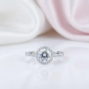 14k White Gold 1.2 Ct Round Cut Diamond Option VVS1 Halo Engagement Ring