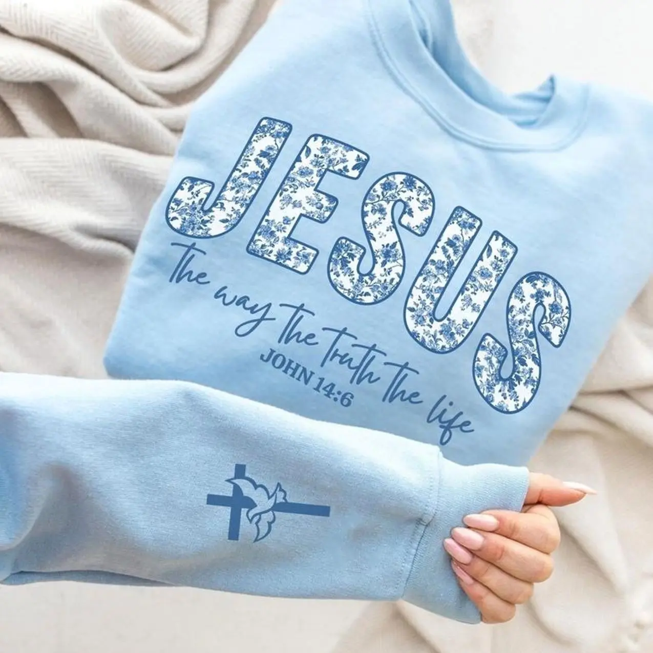 Jesus Sweatshirt John 14 6 T-Shirt/Sweatshirt/Hoodie, Yeshua Sweater, The Way the Truth the Life, Jesus Floral Crew Neck, Christian Sweatshirt Christmas Gift, Trendy Xmas Apparel