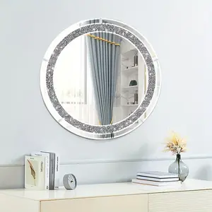 New 1pc Luxury Makeup Mirror - Sparkling Bling Light Exquisite Crystal Decorative Design Wall-Mounted High-Quality Vanity Mirror - Ideal for Bathroom Elegant Home Decor Accessory Wood