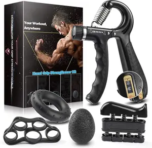 Grip Strength Trainer Kit With Counter (5 Pack) - Adjustable Hand Strengthener, Counting Strength, Finger Trainer, Exerciser, Ring & Stress Relief Ball With Carry Bag relieve pain forearm