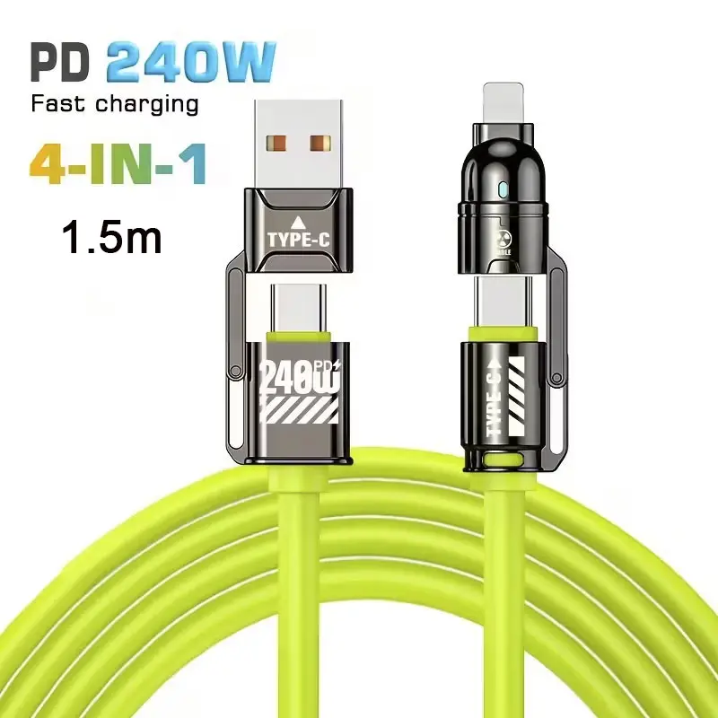 4-in-1 Cable PD 240W Fast Charging Data Sync USB-A Type-C Lightning 1.5m