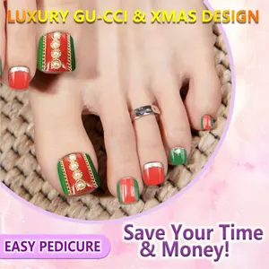 96 (4Pairs) Pcs Press On ToeNails French Tip Toenails, WhitePress On Toenails, Black Toe Nails And Green Red Toenails GetYour French Tip Game On With Our 96-Piece Toe Press-OnNails Kit