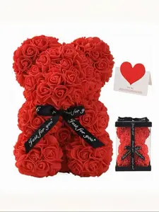 Handmade Eternal Rose Teddy Bear Flower Gift Box, Ideal for Couples, Valentine's Day, Anniversary, Birthday, Halloween, Christmas