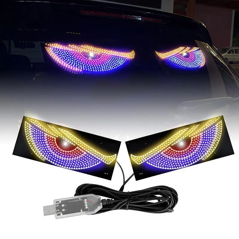 2PCS Car Devil Eyes Light, 11.8in x 4.72in Dynamic Flex Vehicle Windshield Digital LED Sign Display, Flexible Auto Exterior Decor Lamp Accessories, Universal Fit