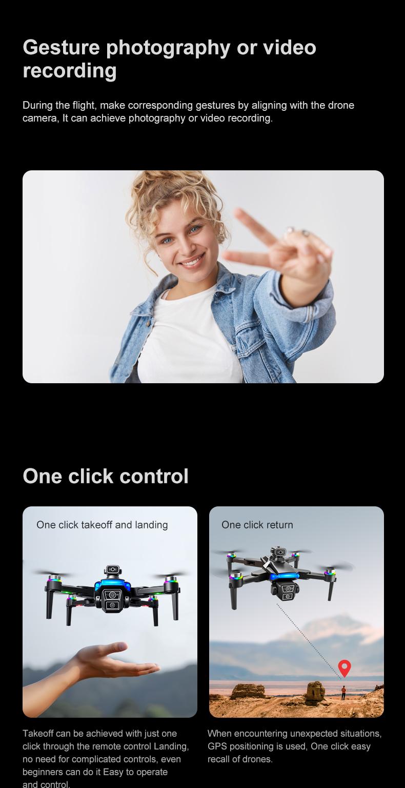 YCMDCGIE GPS drone is equipped with a 4K camera and comes with a 4.5-inch LCD remote controller. It features professional GPS intelligent tracking, AI smart return, follow mode, brushless motors, and a foldable design. YCMDCGIE GPS drone is equipped with a 4K camera and comes with a 4.5-inch LCD remote controller. It features professional GPS intelligent tracking, AI smart return, follow mode, brushless motors, and a foldable design.