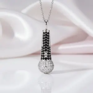 Round Cut Diamond Option Microphone Pendant Necklace