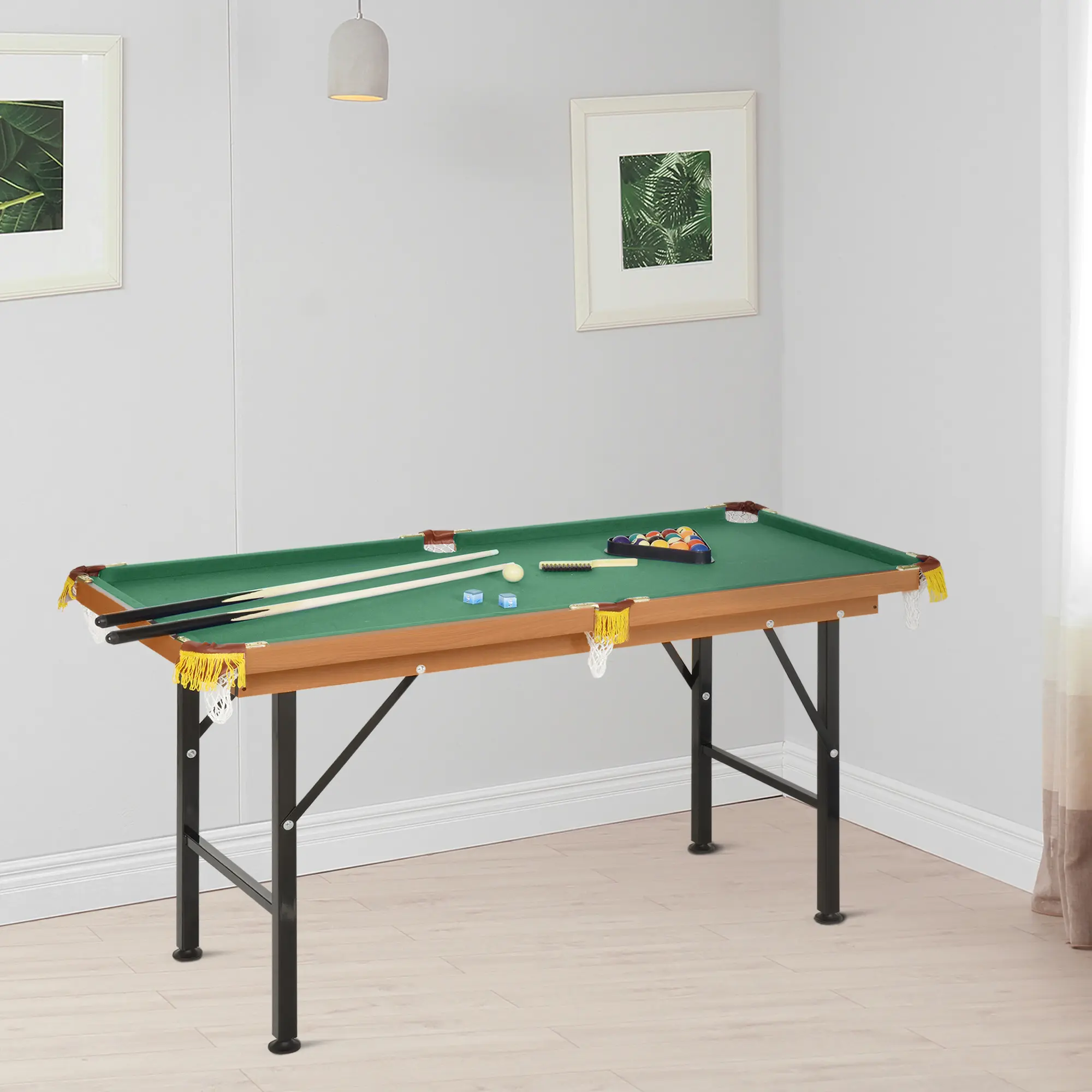 55'' Portable Folding Billiards Pool Table for Family Use - Includes Cues, Balls, Rack, Green Tabletop (Sports & Outdoor Fitness Hand Strengthener Accessory)