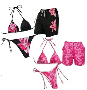 Matching Swimwear Set for Couples - Bra Bikini & Men's Beach Shorts, Stylish for Summer Vacation Gift For Him and Her
