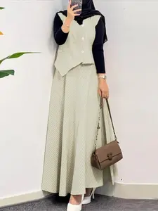 Women's Casual Set, Striped Vest Asymmetric Design Elastic Waist Skirt, Perfect for Daily Commuting, Fashionable Fitted Sleeveless, Two Piece Set Women, Outfit Sets Women