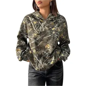 Women's Y2k Camo Hoodie Vintage Long Sleeve Loose Pullover Tops Hooded Sweatshirt Jackets Streetwear