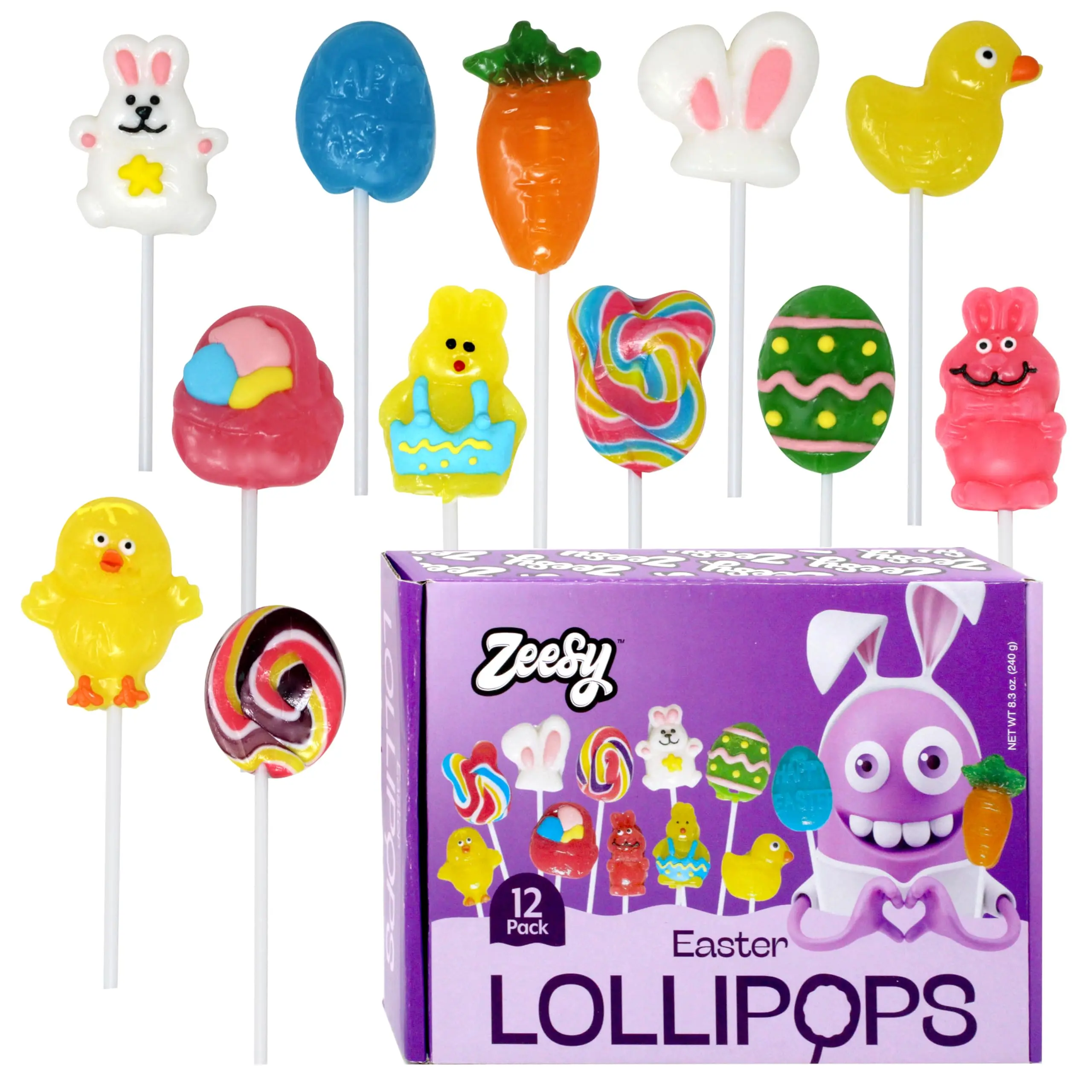 Zeesy Easter Lollipops - 12 Pack Individually Wrapped Candy Suckers for Kids Basket Fillers Party Favors Holiday Gifts