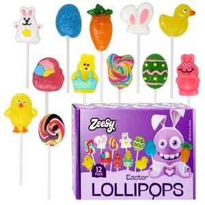 Zeesy Easter Lollipops - 12 Pack Individually Wrapped Candy Suckers for Kids Basket Fillers Party Favors Holiday Gifts