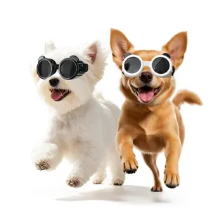 Cute Bear Ear Panda Dog Sunglasses Goggles for Small Dogs Cats - UV Protection Anti-Fog Windproof Adjustable Strap Pet Eye Wear Glasses (Black/White)
