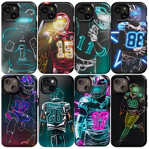 American Footballer Neon Style Phone Case for Suitable for iPhone 17/16/15/14/13/12/11 Pro Max/Plusand Samsung Galaxy S23-25, shock-absorbing, anti-drop protective case, lightweight, new fashion trend design