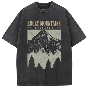 Oversize Acid Wash Vintage Mountain pattern T-Shirt Heavyweight Cotton Streetwear graphic vintage tees Menswear Crewneck Tshirt