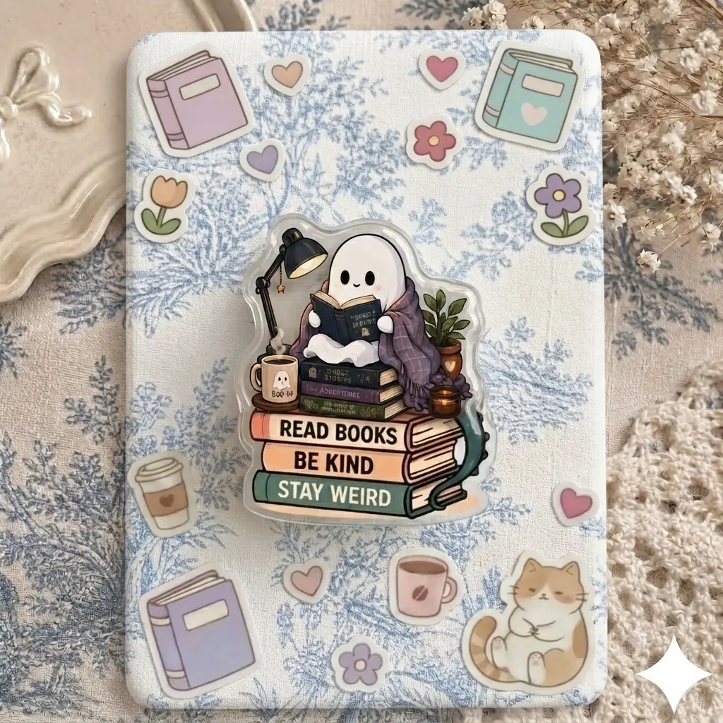 Reading Ghost "Read Books Be Kind Stay Weird" Acrylic Phone Grip - Griptok