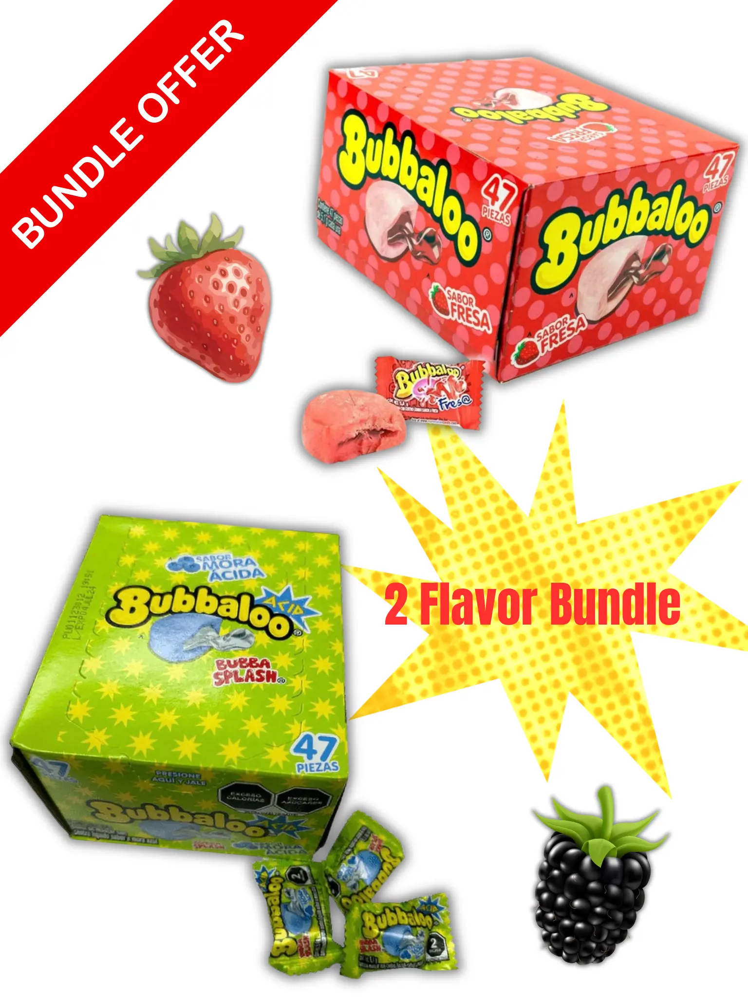 BUBBALOO – BUNDLE PACK (MORA ÁCIDA + FRESA) 94 Pieces