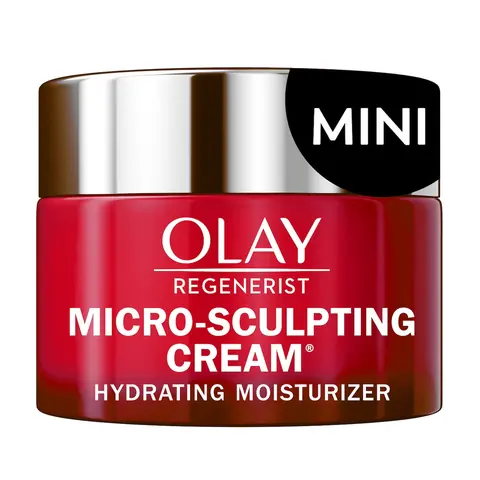 Olay Micro-Sculpting Cream Moisturizer Trial Size - Hyaluronic Acid, Vitamin B3 Daily Face Care Product, Hydrates, Boosts Moisture, Firms, Exfoliates, Anti-Wrinkle, 0.5 oz (All Seasons Use)
