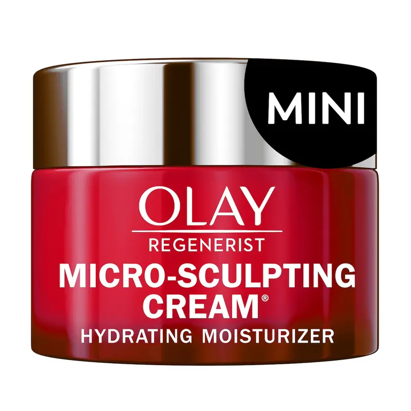 Olay Micro-Sculpting Cream Moisturizer Trial Size - Hyaluronic Acid, Vitamin B3 Daily Face Care Product, Hydrates, Boosts Moisture, Firms, Exfoliates, Anti-Wrinkle, 0.5 oz (All Seasons Use)