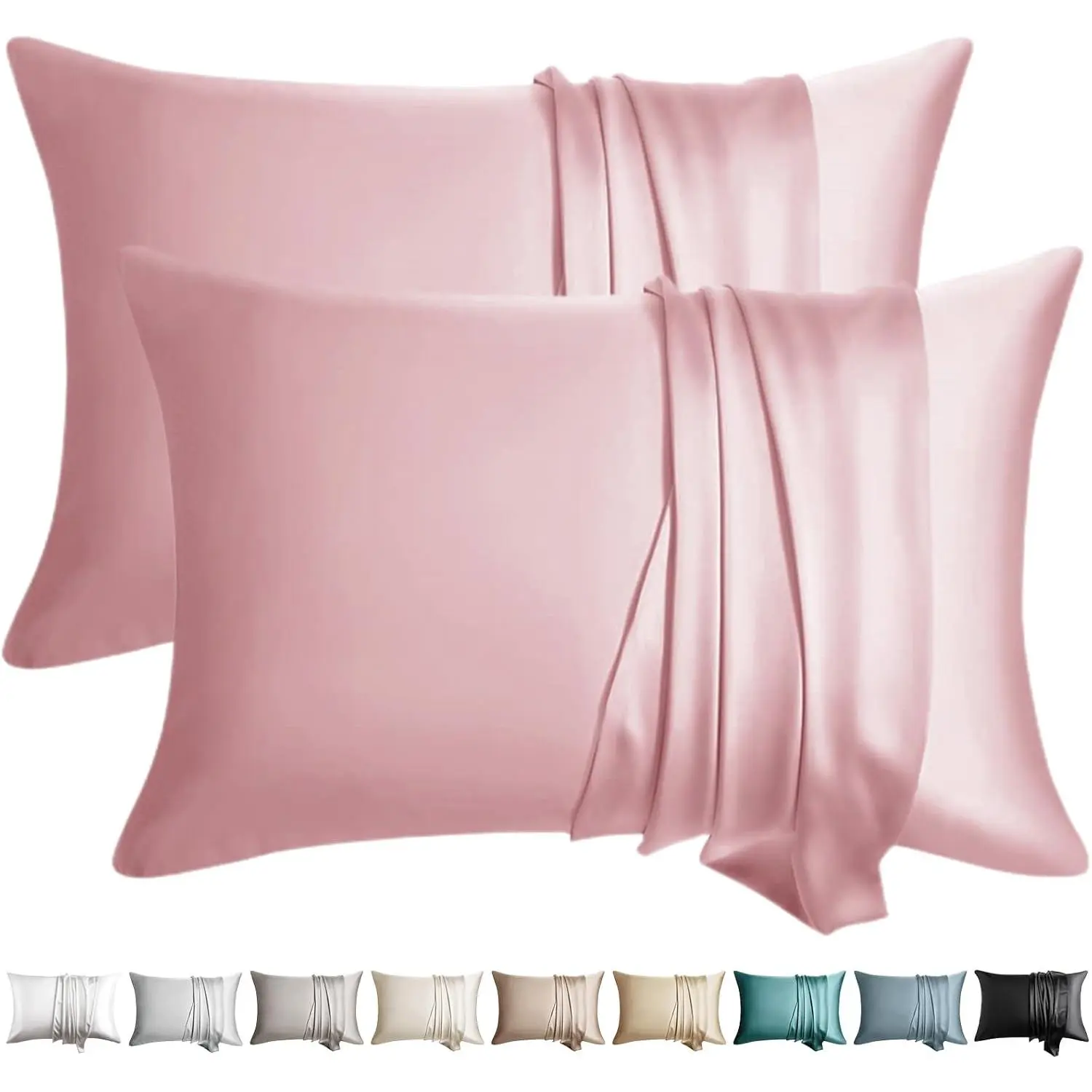 Silk Pillow Cases 2 Pack Standard Size Mulberry Silk Pillowcase for Hair and  Set of 2 Highest Grade 6A Silk Soft Breathable Cooling with  Zipper, Pink