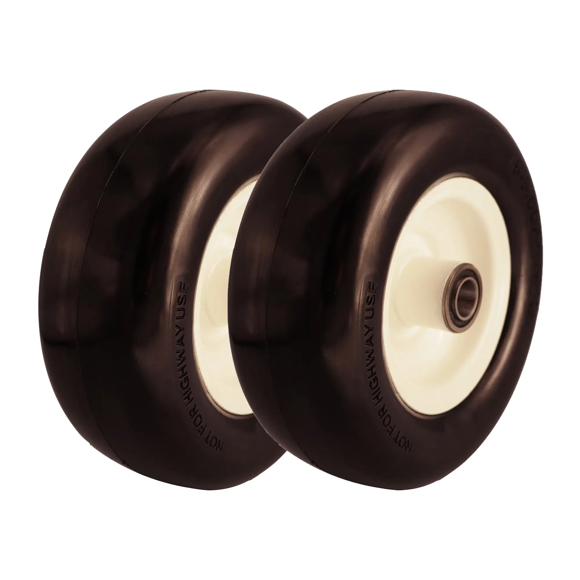 9x3.50-4 Flat Free Tire 1/2 & 5/8 Bearings, 3.5”- 5” Center Hub Solid Smooth Wheel Replacement for Zero Turn Walk-Behind Mower, Flat Free Lawn Mower Tire 9"x3-1/2" for Lawn & Garden, Set of 2