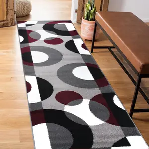 Rugshop Modern Circles Carpet Easy Maintenance for Home Office,Living Room,Bedroom,Kitchen Soft Runner Rug 2' X 7'2" Burgundy World Rug Gallery